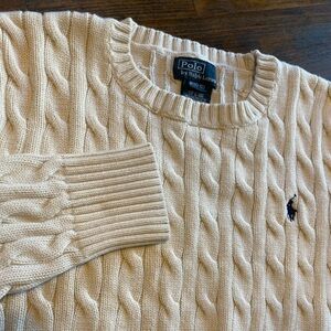 Polo Ralph Lauren Sweater Girls Medium Ivory Cable Knit Pullover Long Sleeve
